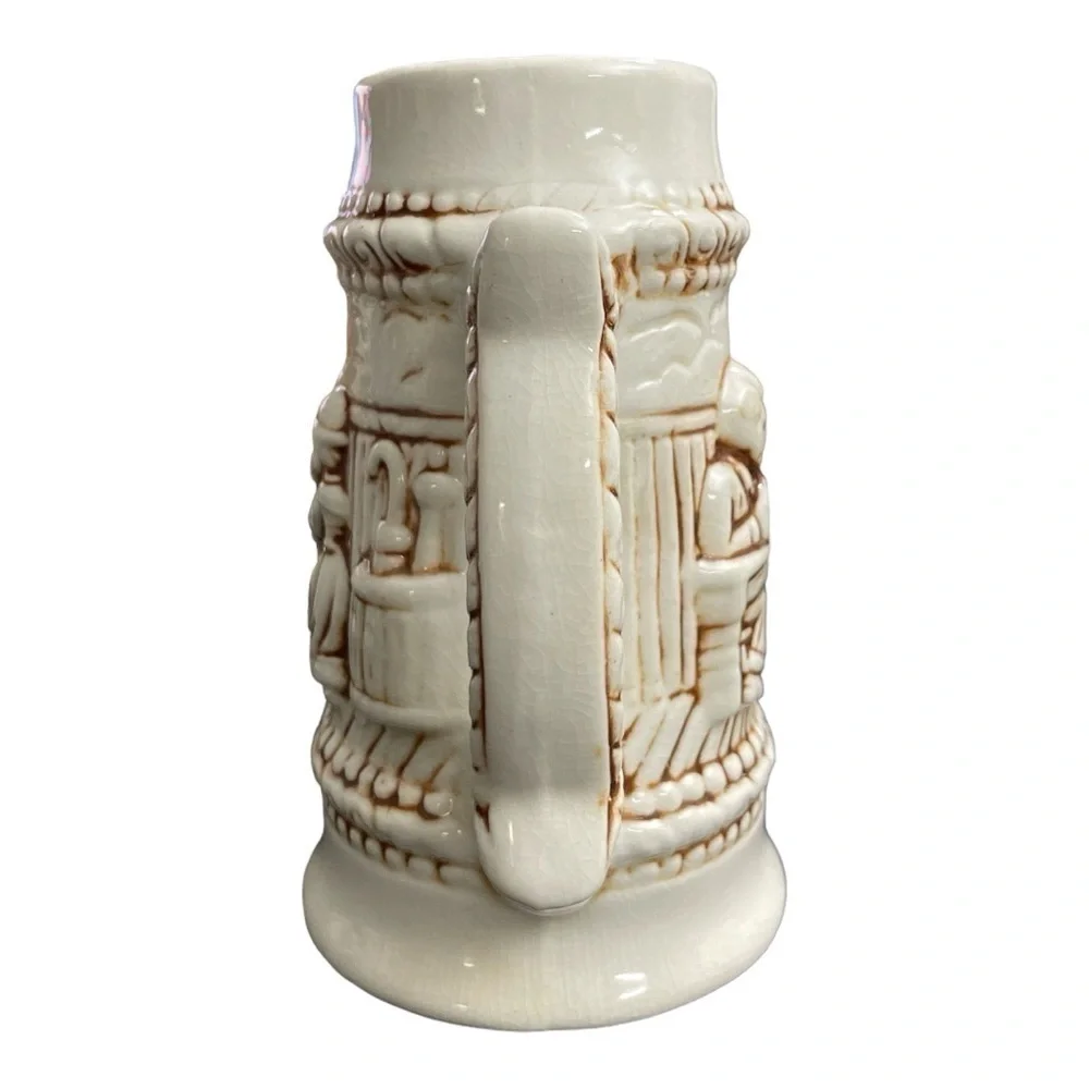 Vintage Ceramic Stein Made in Brazil #1366 White & Brown Beer Stein